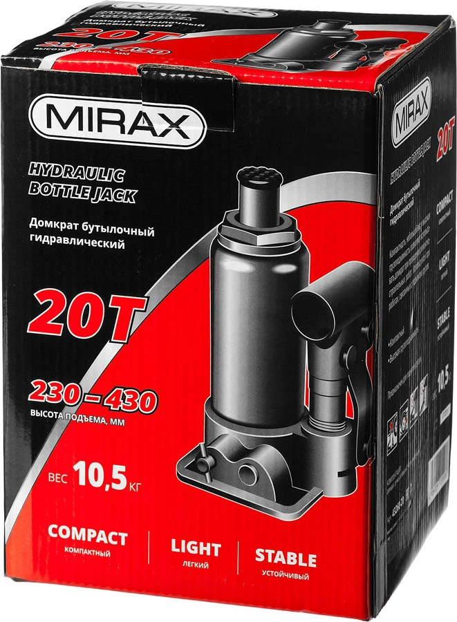 MIRAX 20 т, 230-430 мм, домкрат бутылочный гидравлический 43260-20