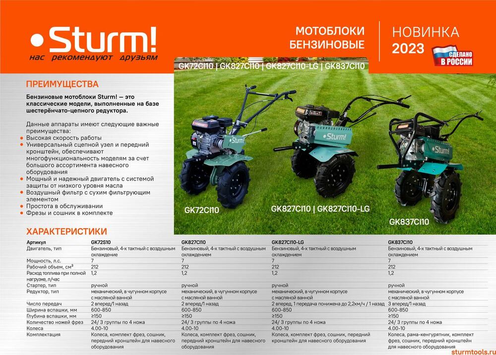 Мотоблок бензиновый Sturm! GK827CI10-LG
